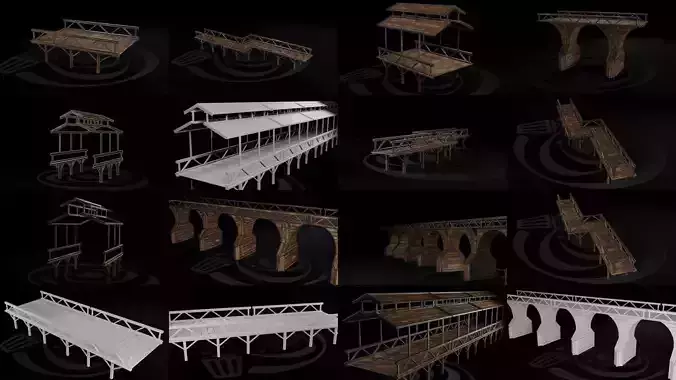 AAA Medieval Wooden Bridge Set 01 R 3D Model Collection AAA Medieval Wooden Bridge Set 01 R 3D Model Collection