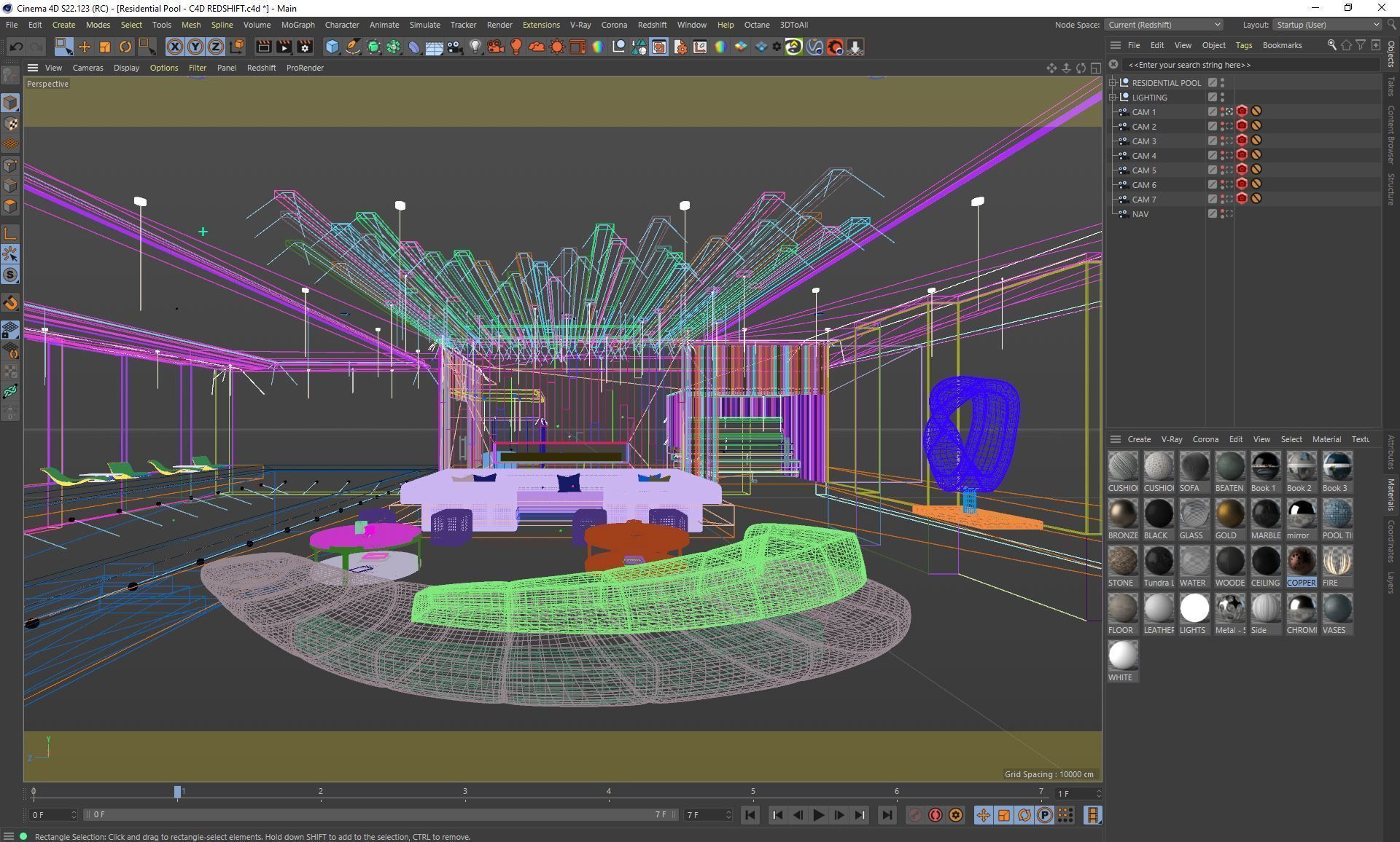 Redshift - C4D scene files - Residential Pool Interior 3D model_8