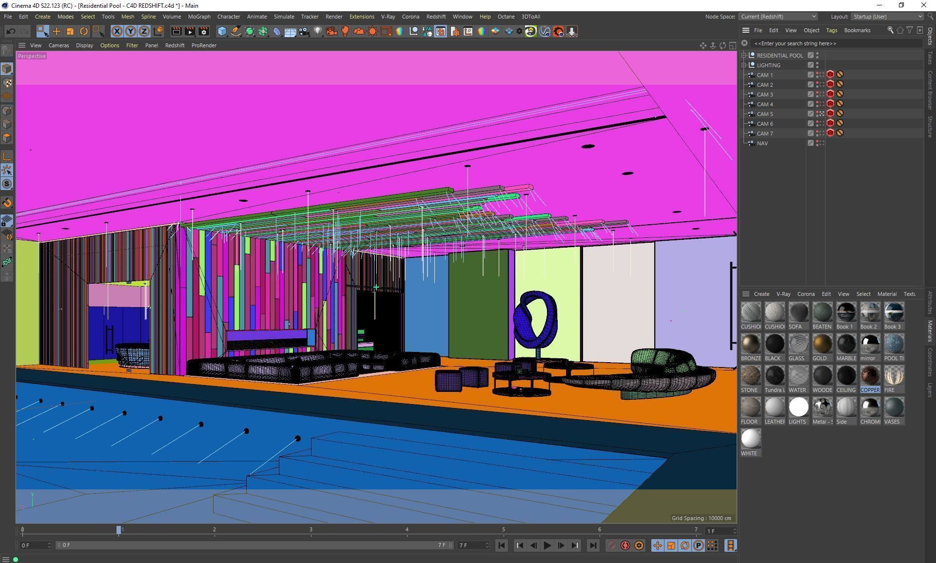 Redshift - C4D scene files - Residential Pool Interior 3D model_25