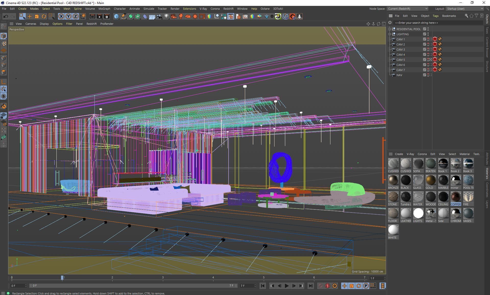 Redshift - C4D scene files - Residential Pool Interior 3D model_12
