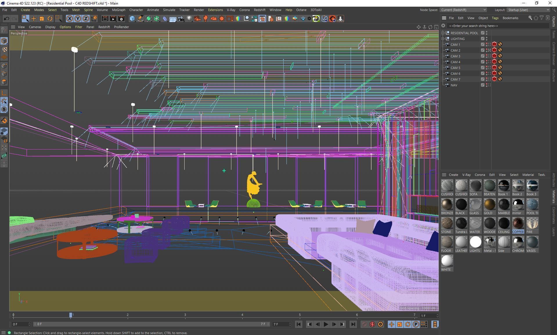 Redshift - C4D scene files - Residential Pool Interior 3D model_9
