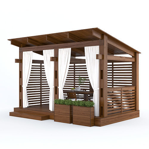 Garden Gazebo with table and chairs West Elm 3D model
