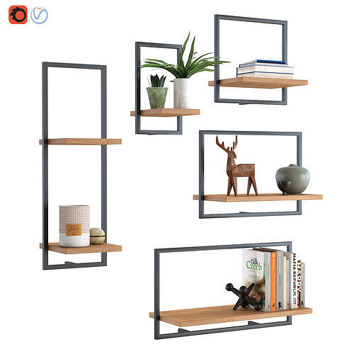 West Elm Shelfmate Wood and Metal Shelves Collection - Oak Black 3D model