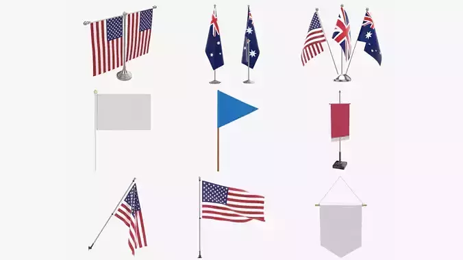 Decorative desk large flags wall pennants 3D Model Collection