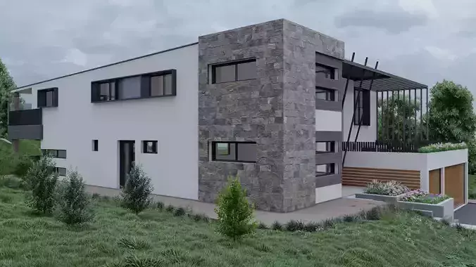 3D Storey House with Swimming Pool and Garage