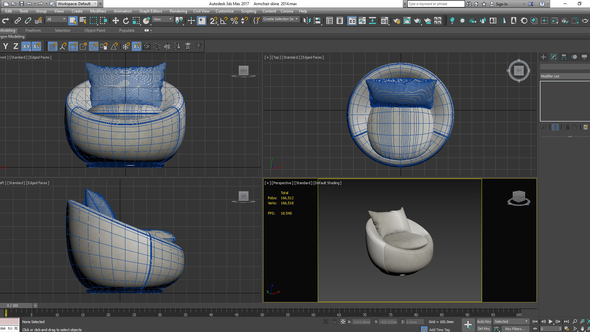 Armchair swivel chair Low-poly 3D model_9