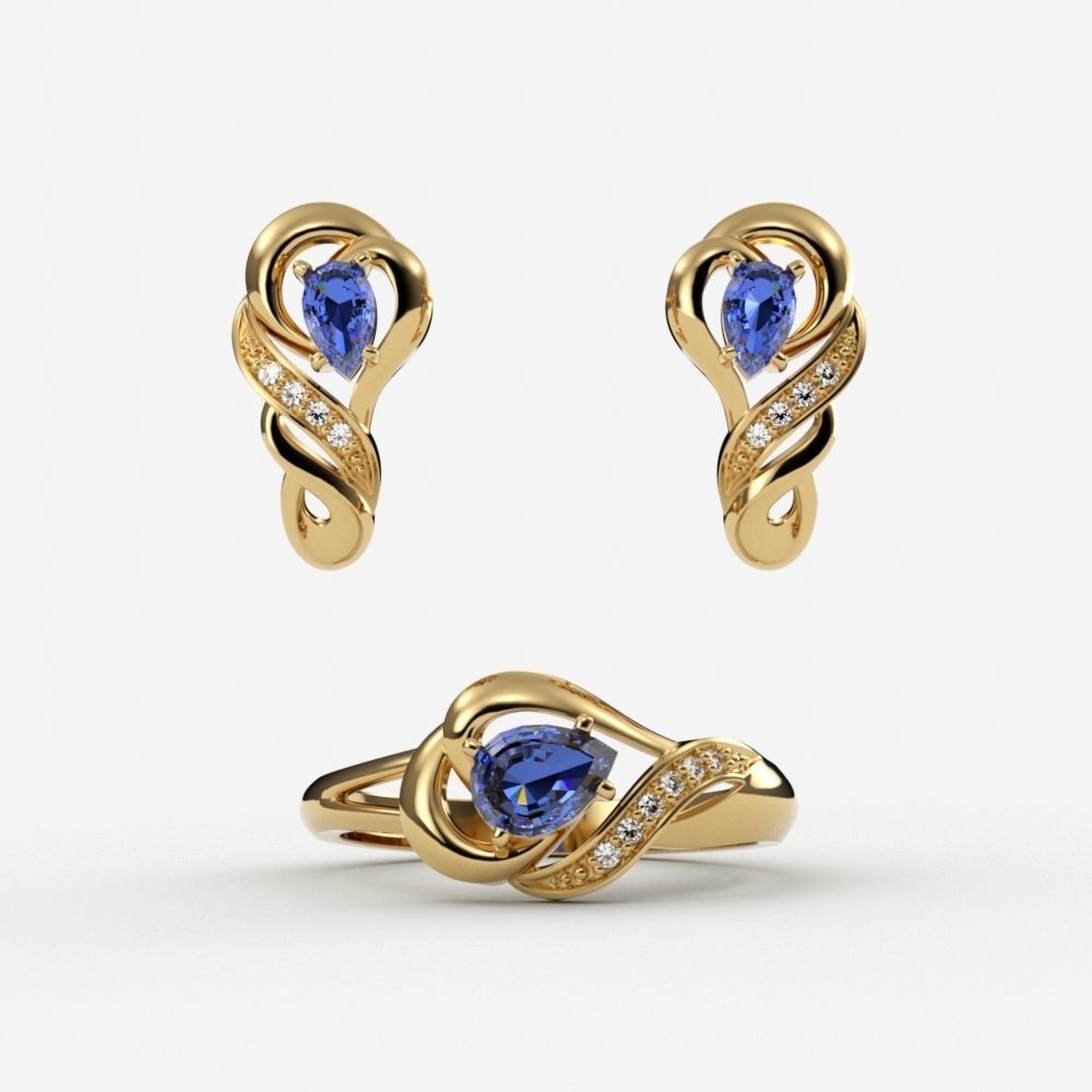 Jewelry set women ring and earrings 3dm stl 3D Model Collection_4