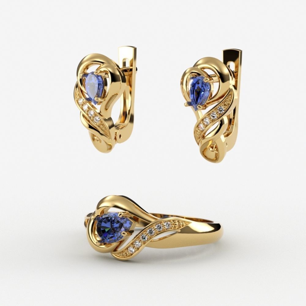 Jewelry set women ring and earrings 3dm stl 3D Model Collection_3