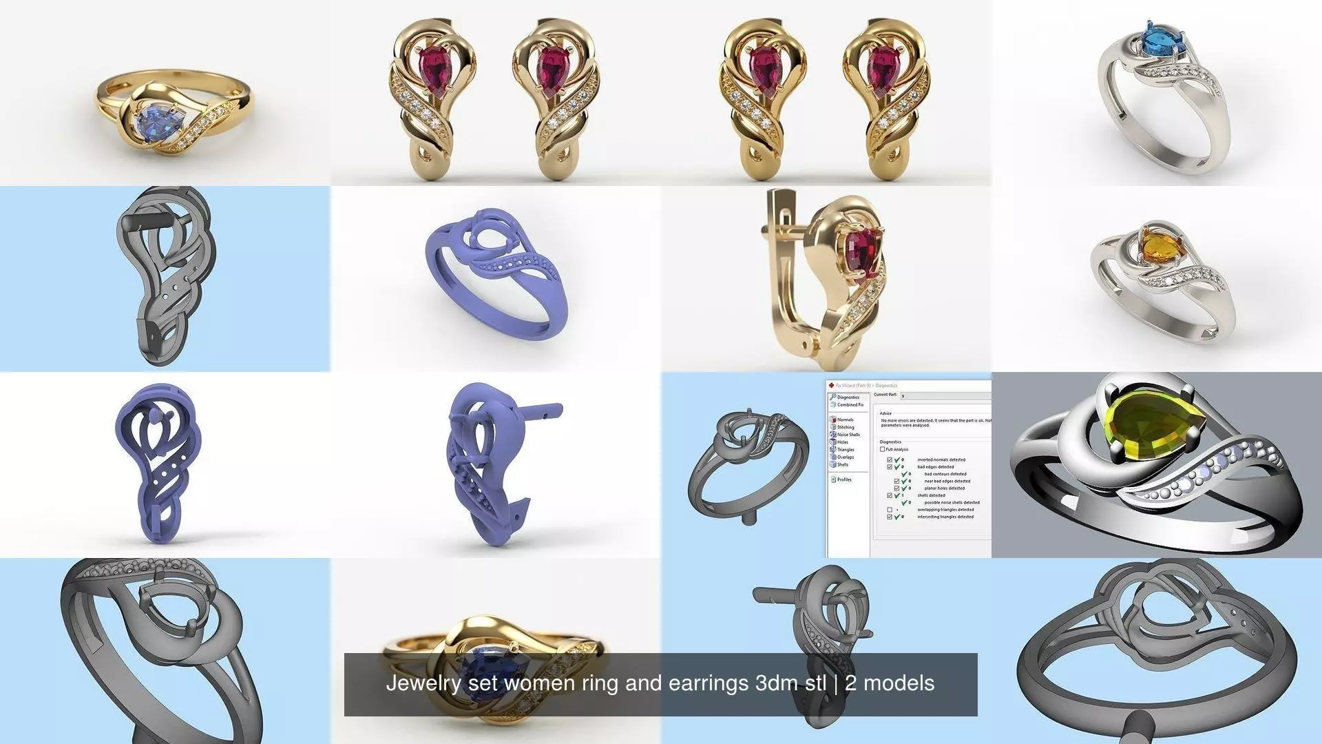 Jewelry set women ring and earrings 3dm stl 3D Model Collection_2