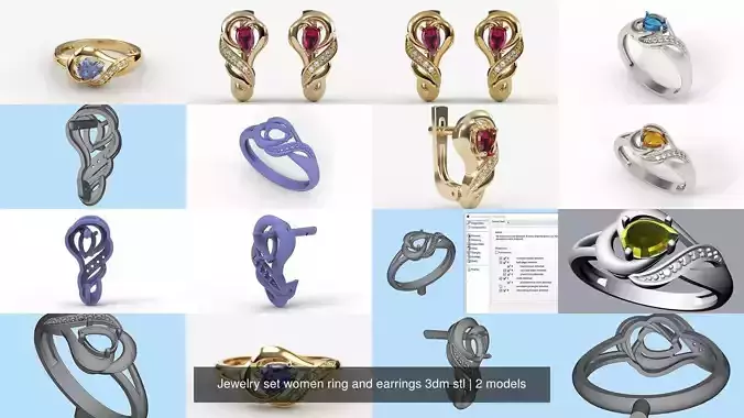 Jewelry set women ring and earrings 3dm stl