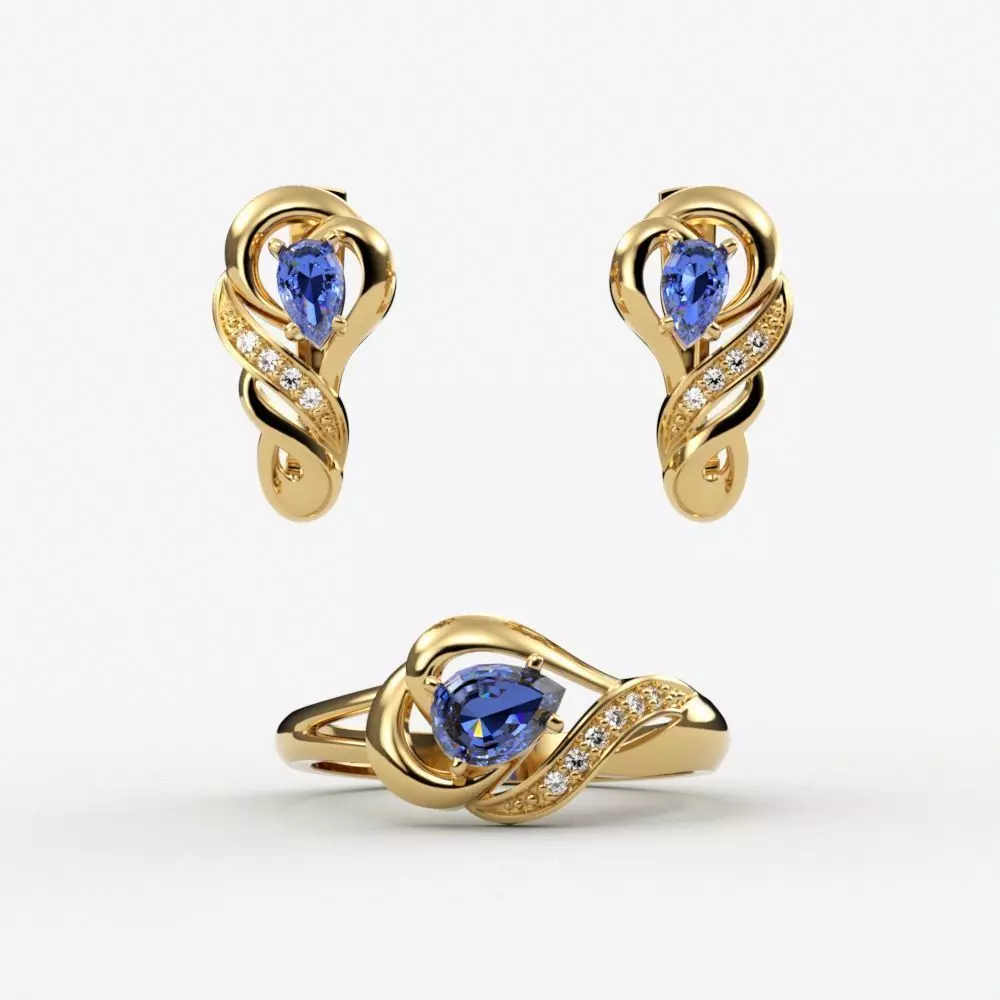 Jewelry set women ring and earrings 3dm stl 3D Model Collection_0