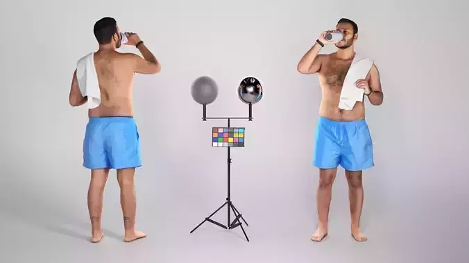 Shirtless young man with towel drinking water 304 Low-poly 3D model