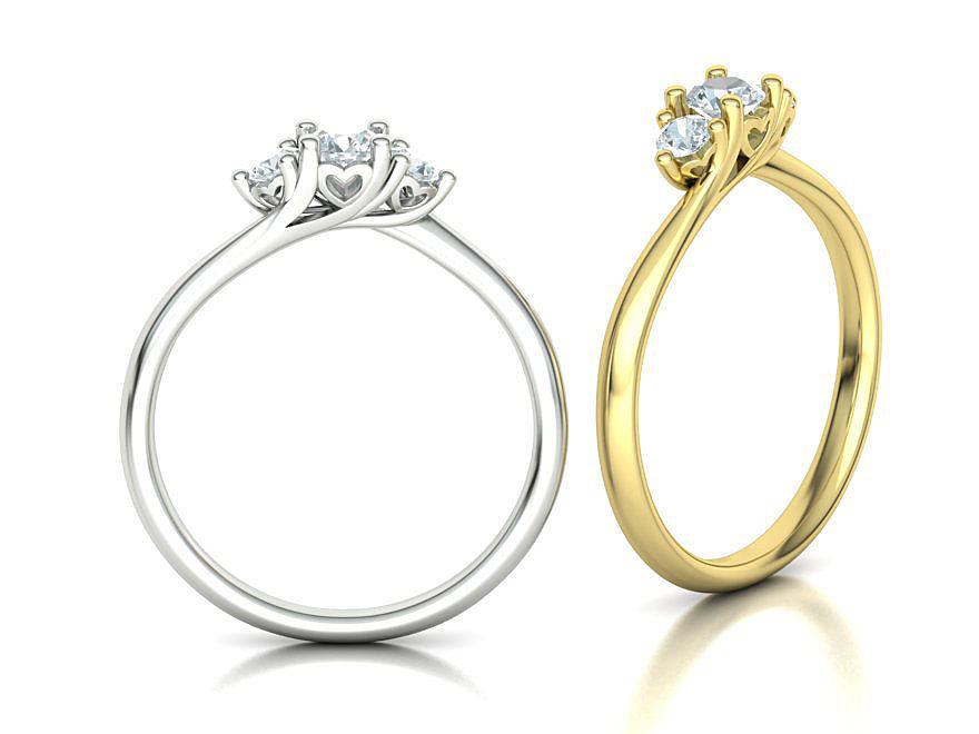 Three Stone Engagement ring Paradise design 3dmodel 3D print model_1