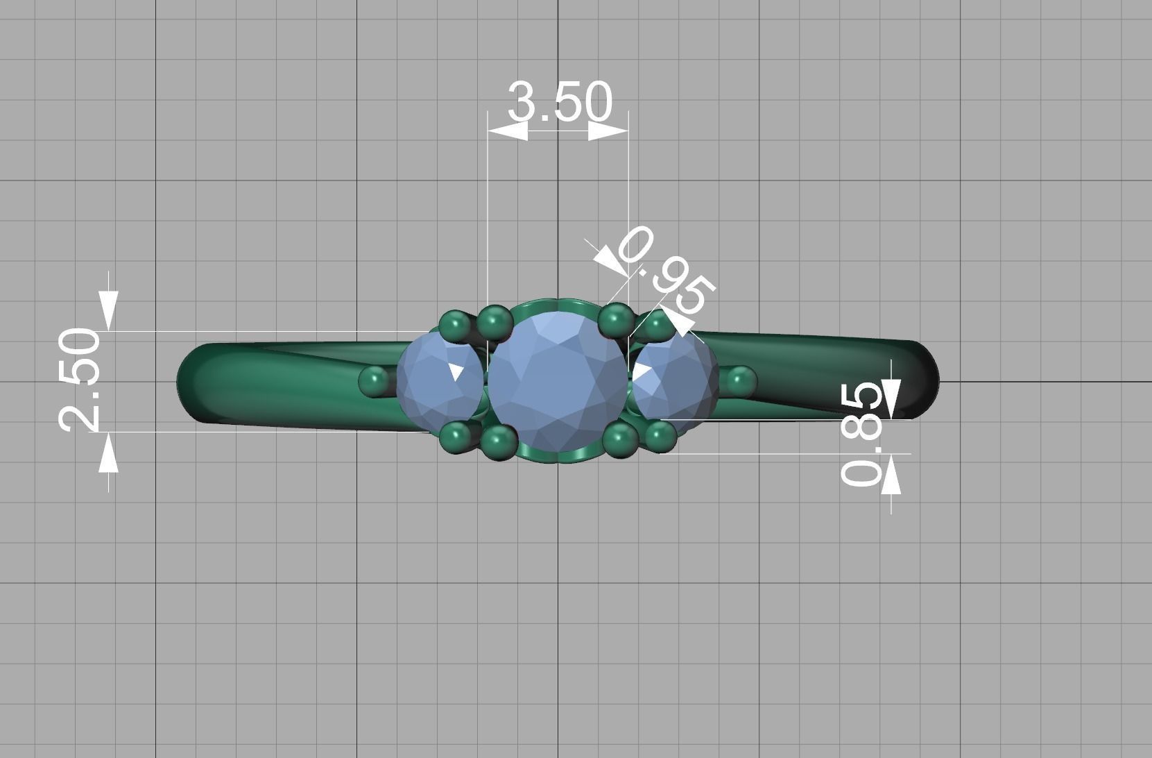 Three Stone Engagement ring Paradise design 3dmodel 3D print model_13