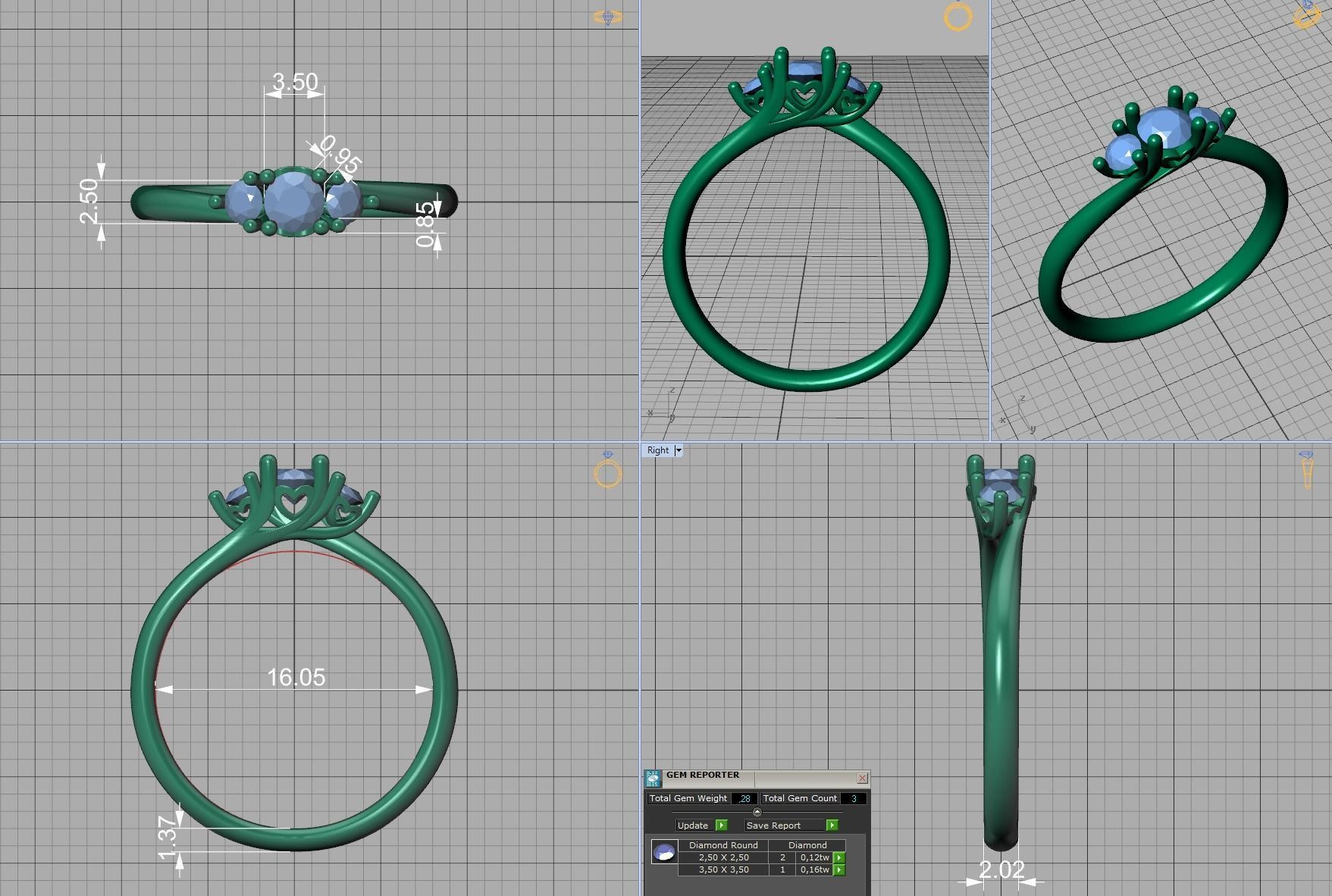 Three Stone Engagement ring Paradise design 3dmodel 3D print model_12