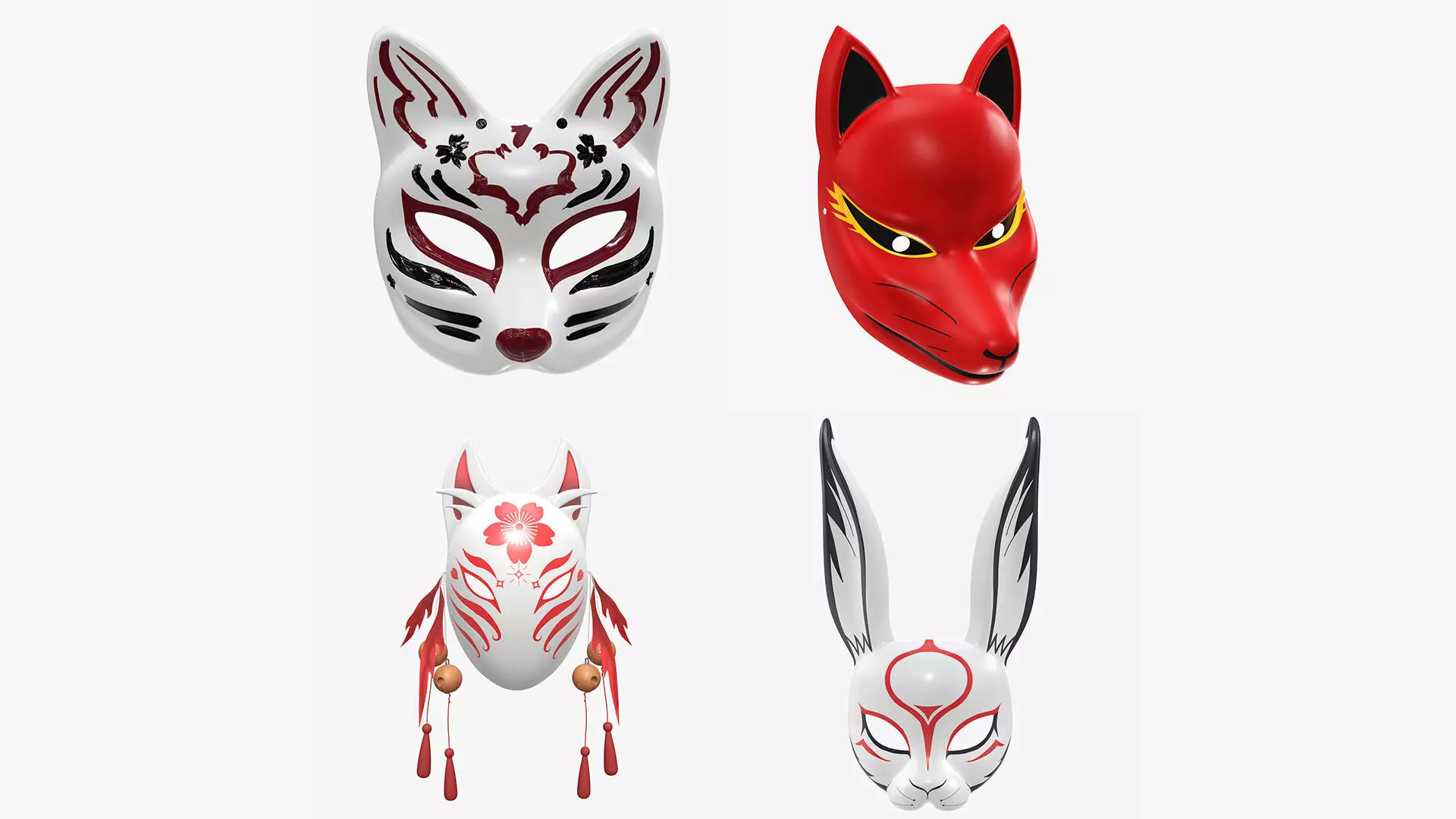 Japanese kitsune fox rabbit demon mask 3D Model Collection_0