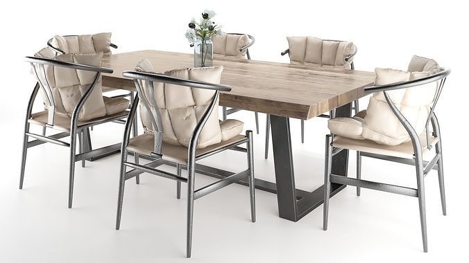 Dining set table and chairs 3D model