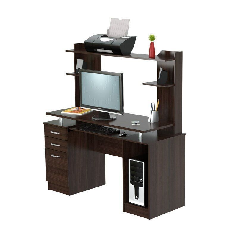 Bengal Work Center Computer Desk with Hutch 3D model_2