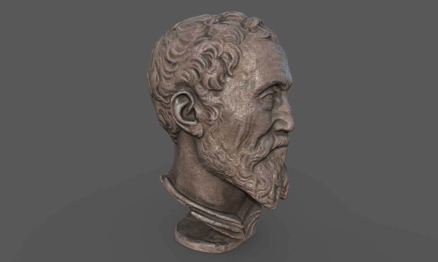 Michelangelo bust of man with beard Low-poly 3D model_10