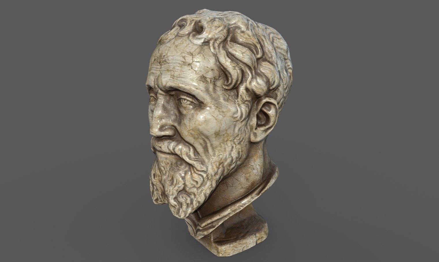 Michelangelo bust of man with beard Low-poly 3D model_17
