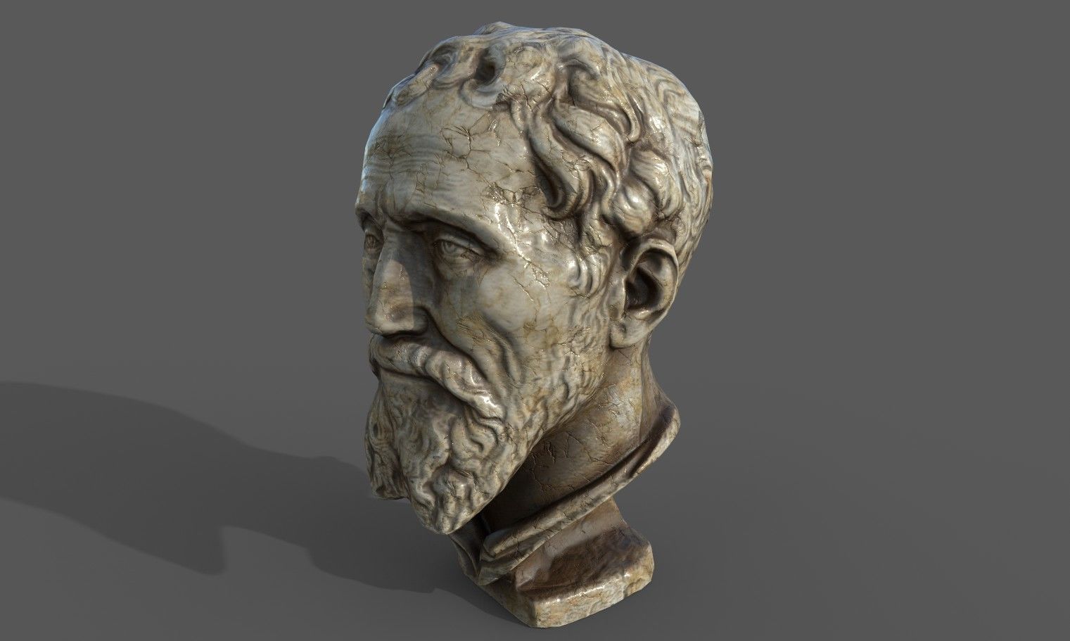 Michelangelo bust of man with beard Low-poly 3D model_12