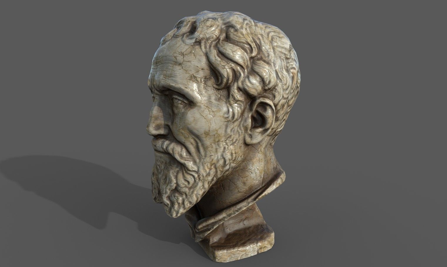 Michelangelo bust of man with beard Low-poly 3D model_23