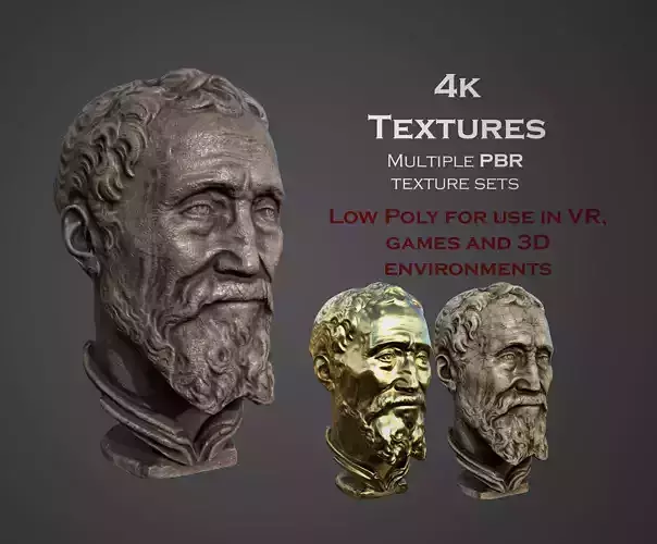 Michelangelo bust of man with beard Low-poly 3D model