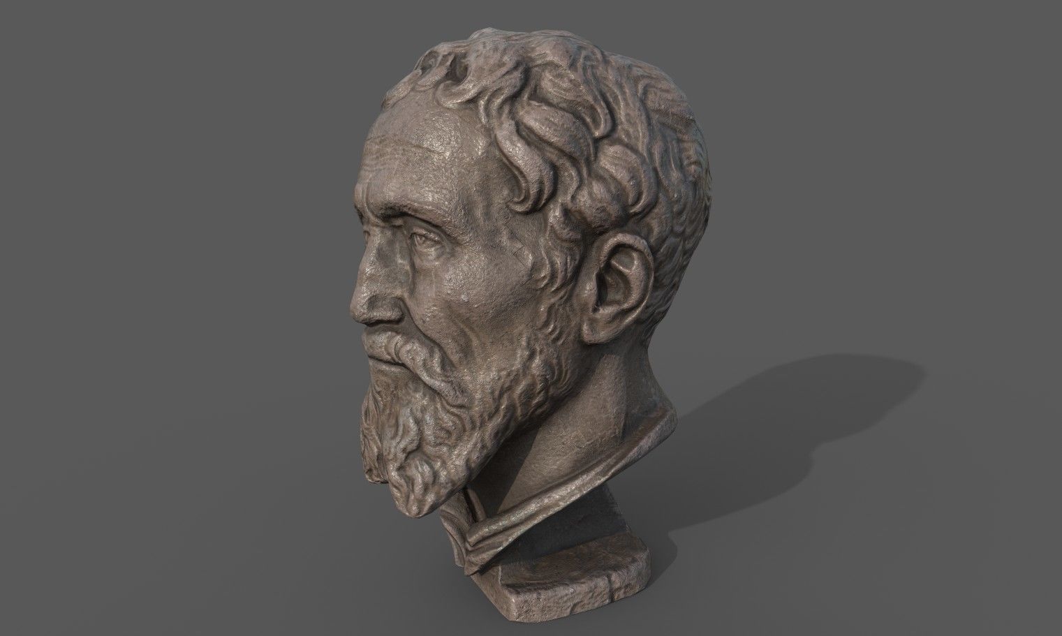Michelangelo bust of man with beard Low-poly 3D model_4