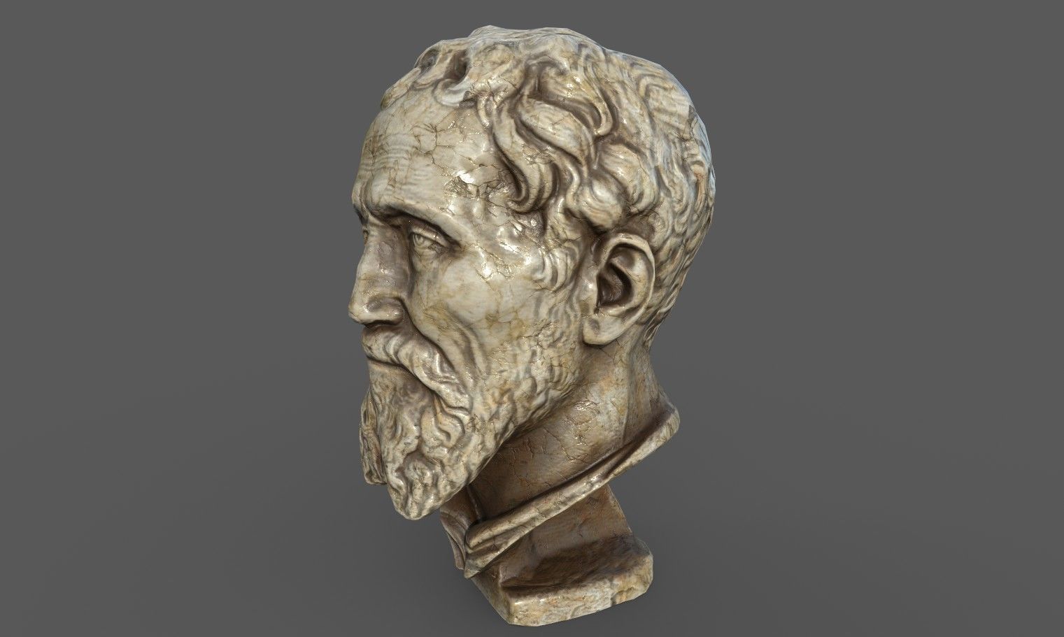 Michelangelo bust of man with beard Low-poly 3D model_22