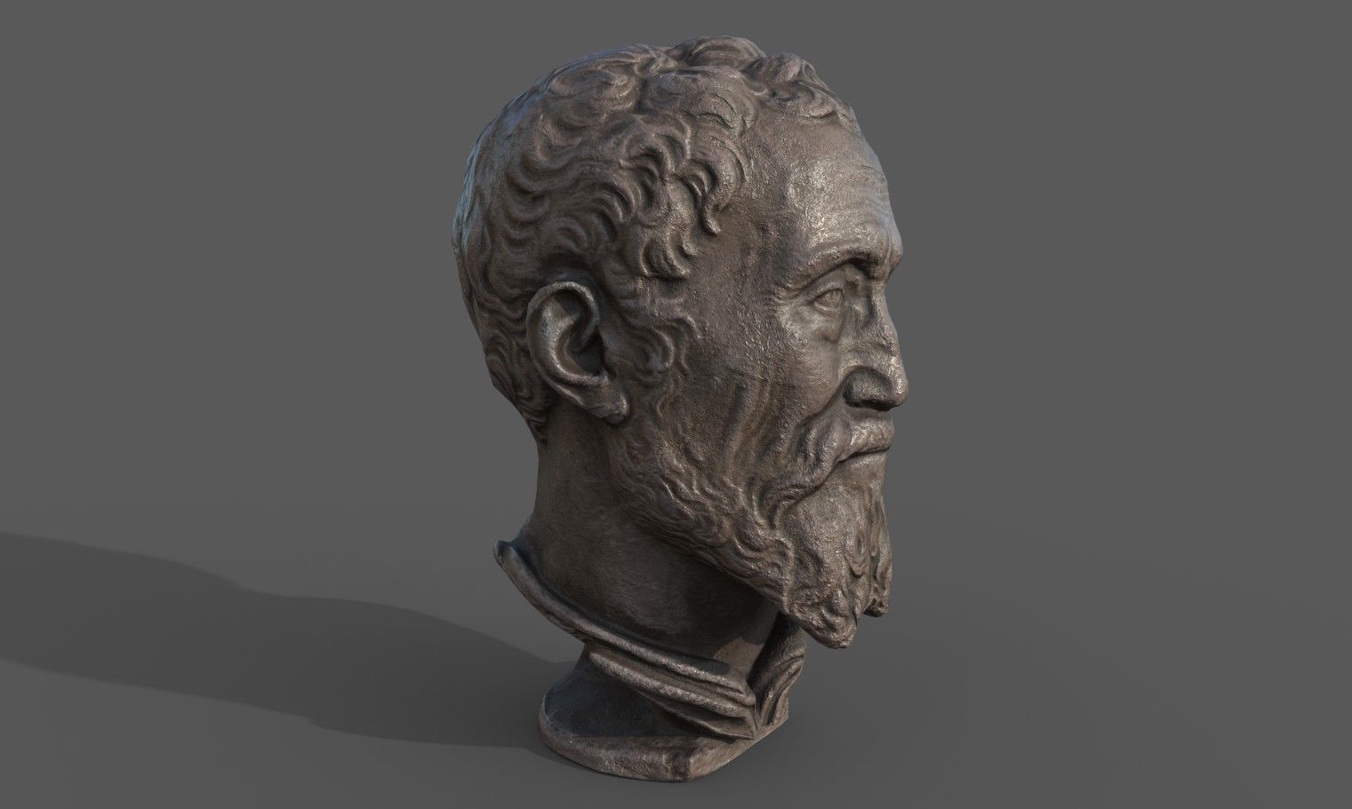 Michelangelo bust of man with beard Low-poly 3D model_11