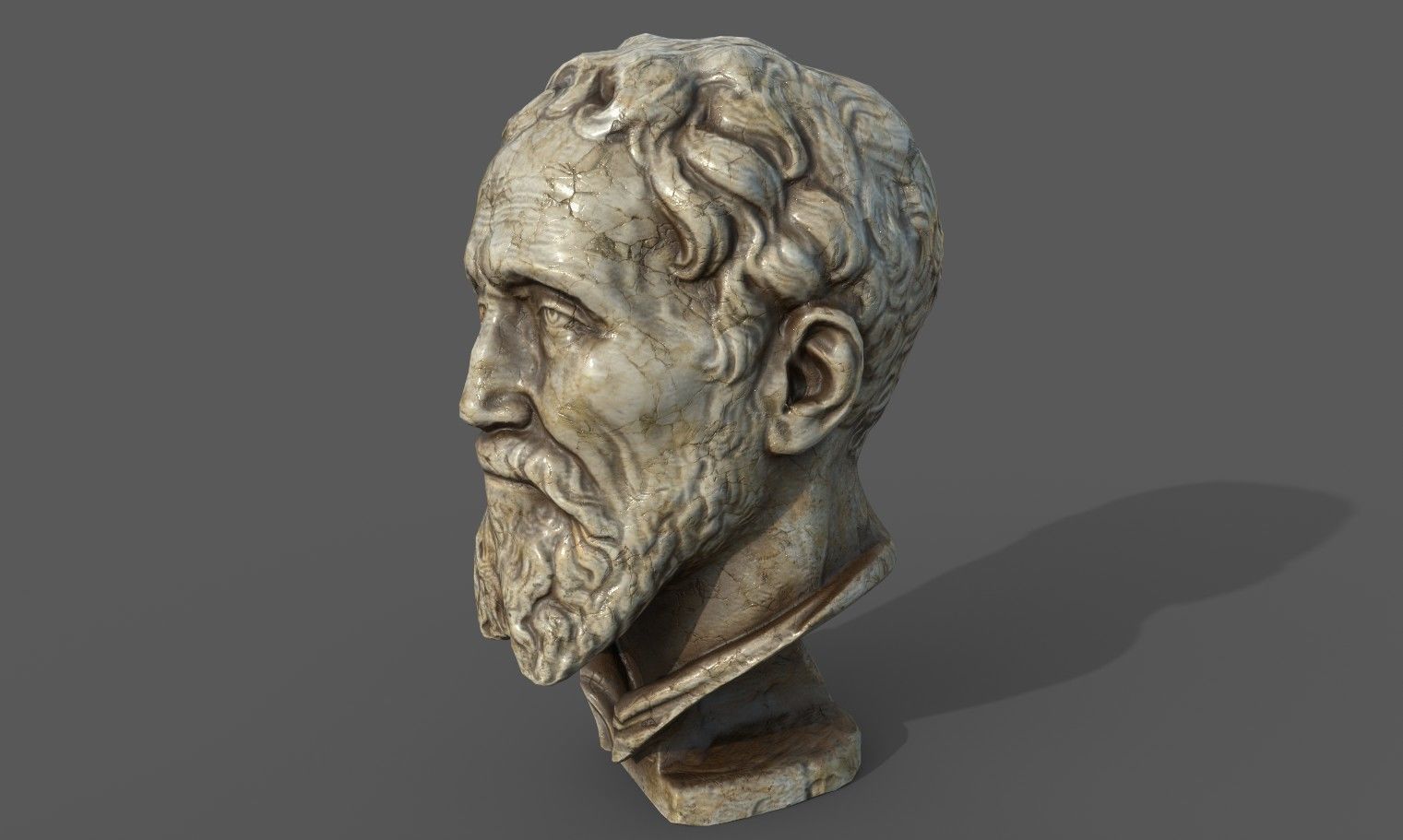 Michelangelo bust of man with beard Low-poly 3D model_21