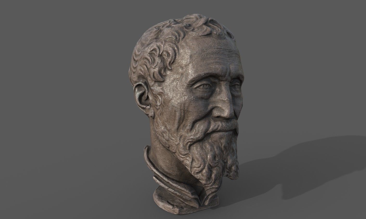 Michelangelo bust of man with beard Low-poly 3D model_2