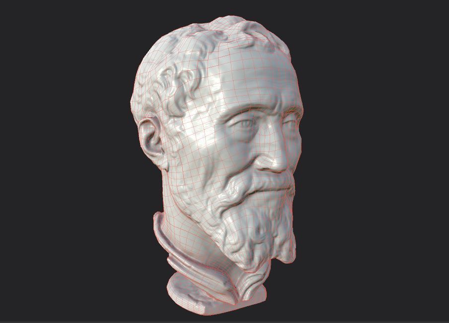 Michelangelo bust of man with beard Low-poly 3D model_42