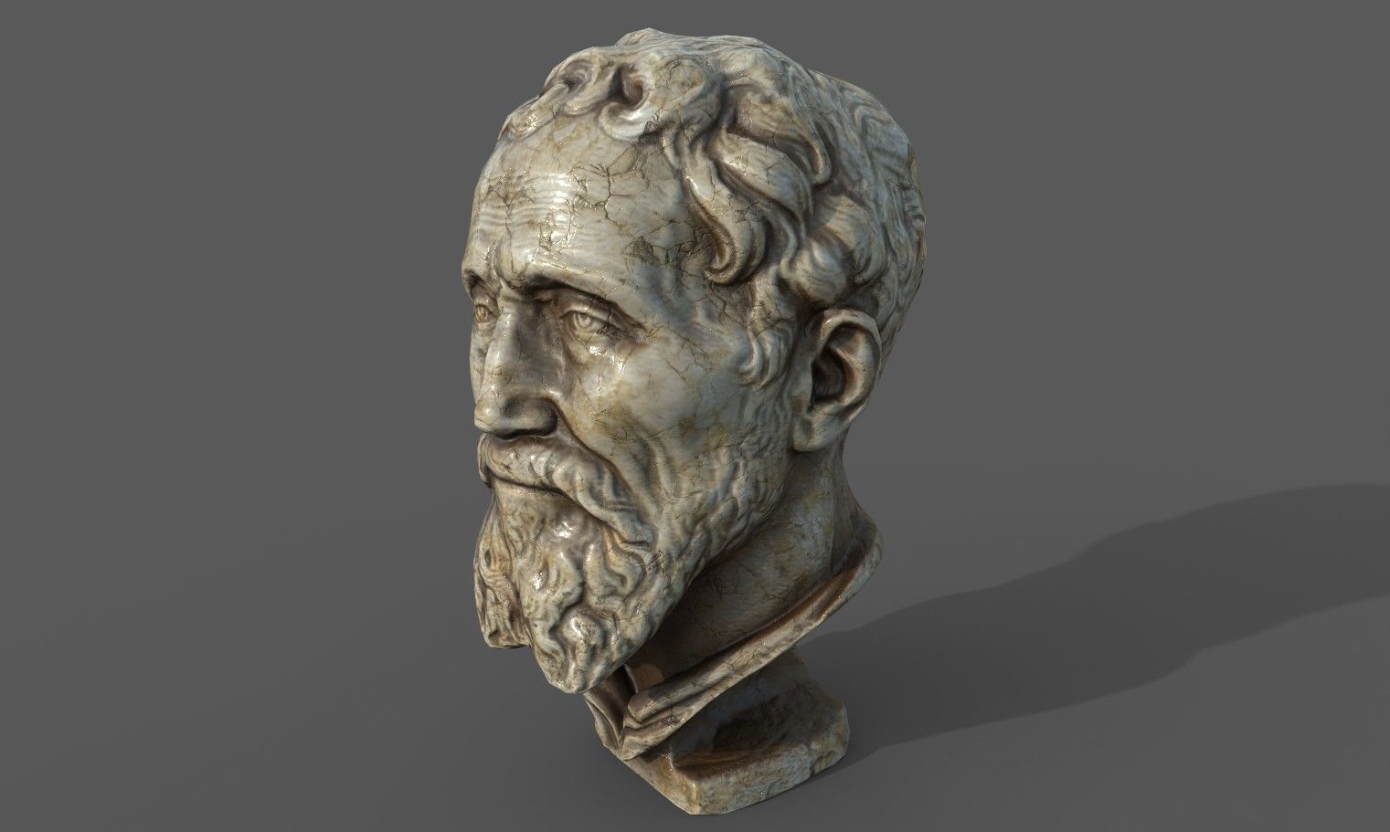 Michelangelo bust of man with beard Low-poly 3D model_16