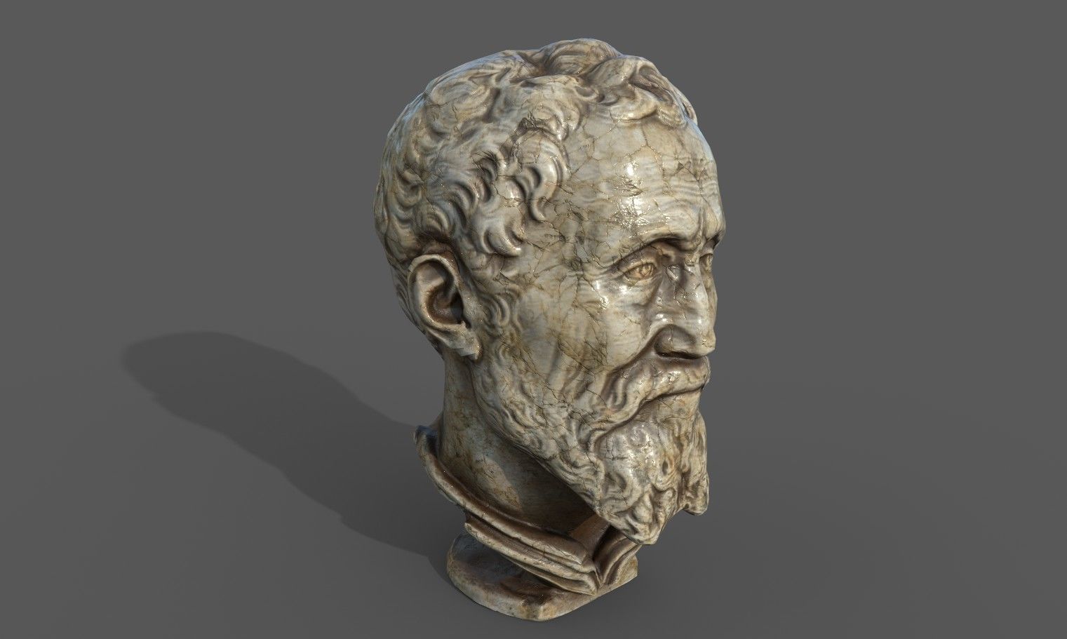 Michelangelo bust of man with beard Low-poly 3D model_14