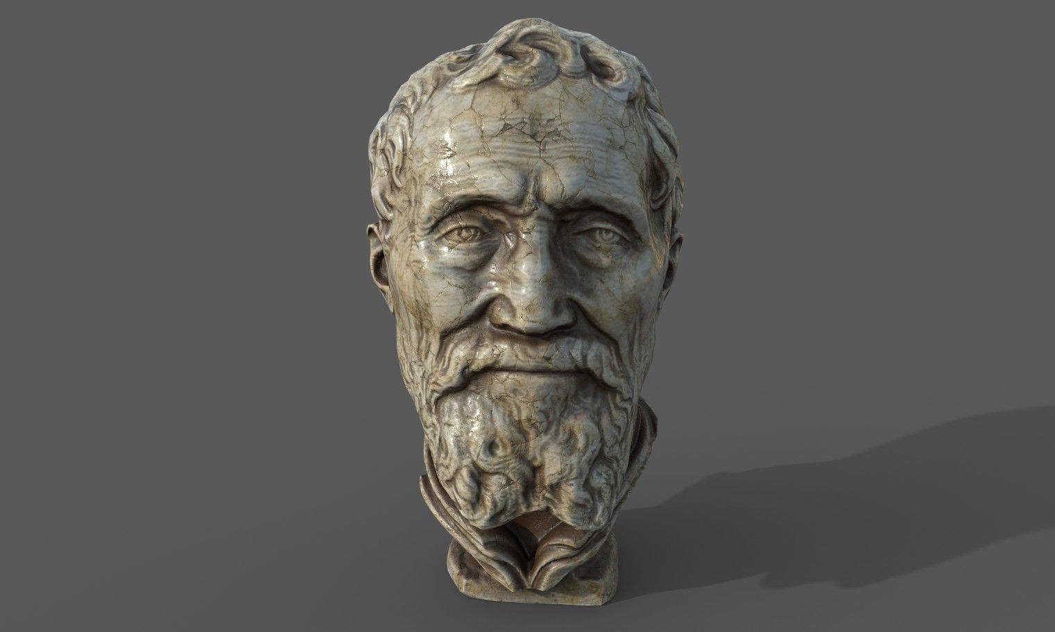 Michelangelo bust of man with beard Low-poly 3D model_19