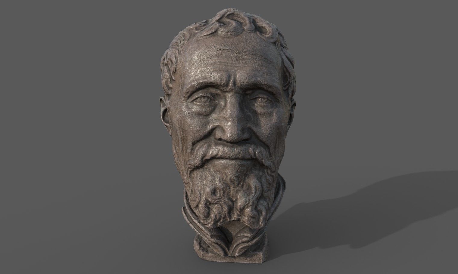 Michelangelo bust of man with beard Low-poly 3D model_7