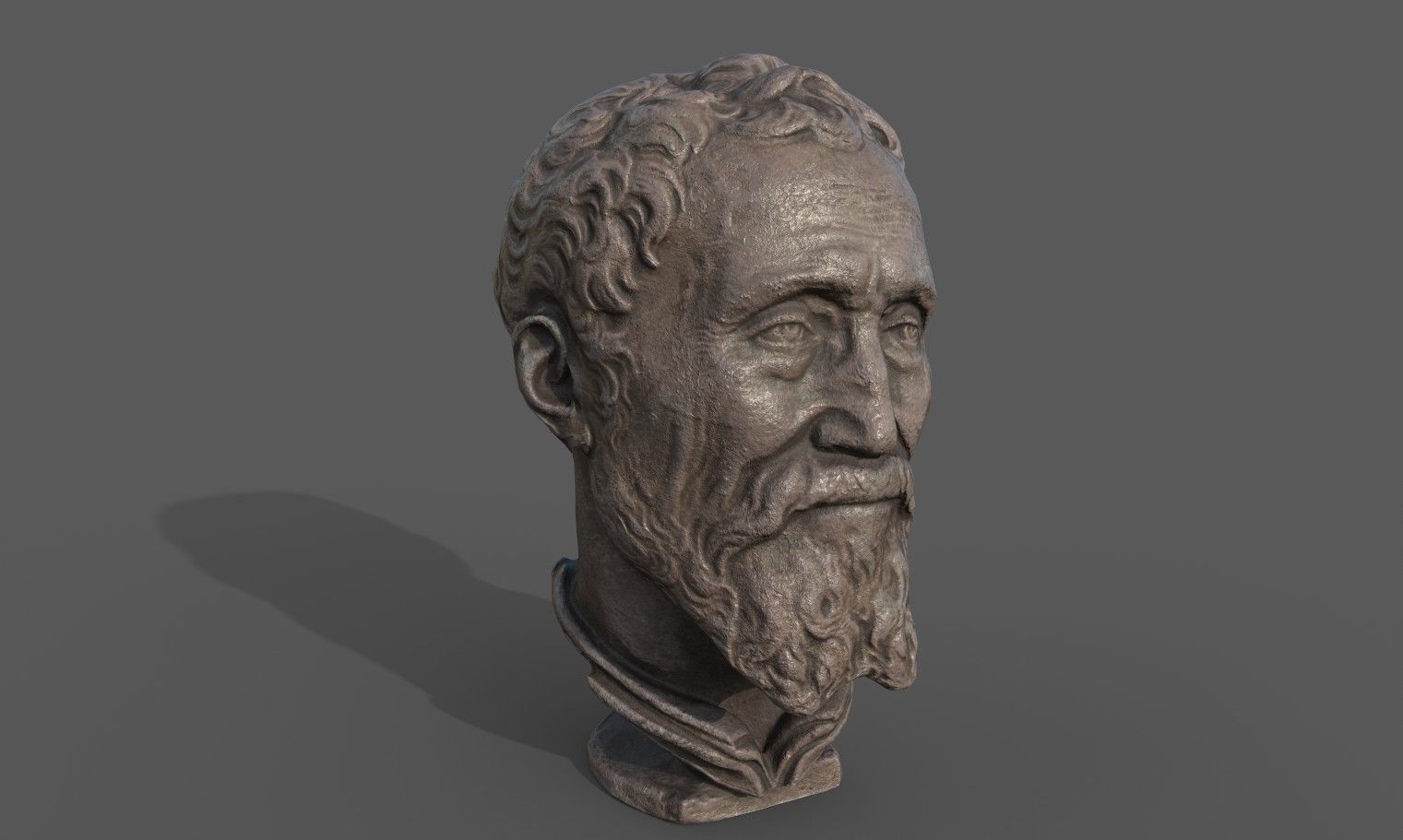 Michelangelo bust of man with beard Low-poly 3D model_1