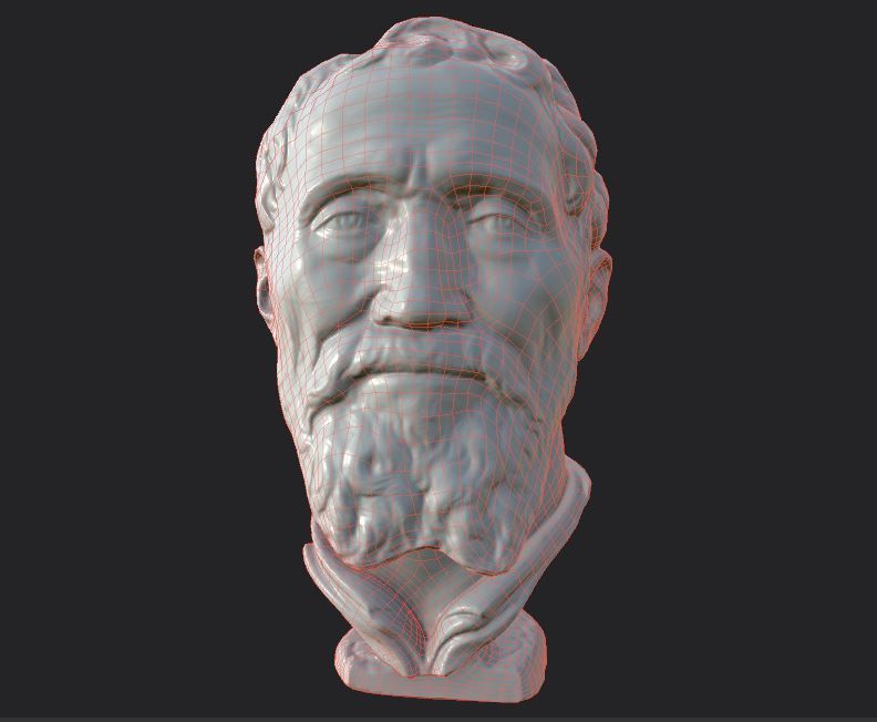 Michelangelo bust of man with beard Low-poly 3D model_40