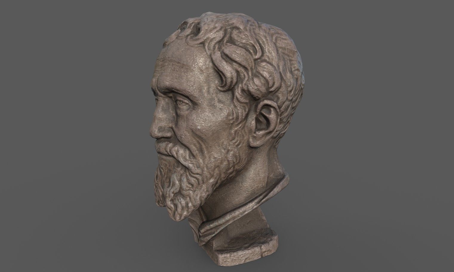 Michelangelo bust of man with beard Low-poly 3D model_3