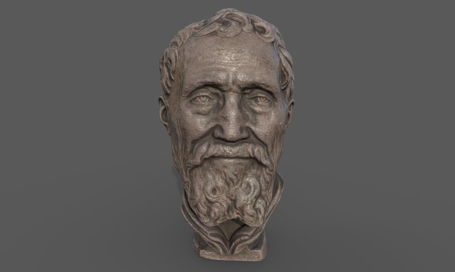Michelangelo bust of man with beard Low-poly 3D model_6