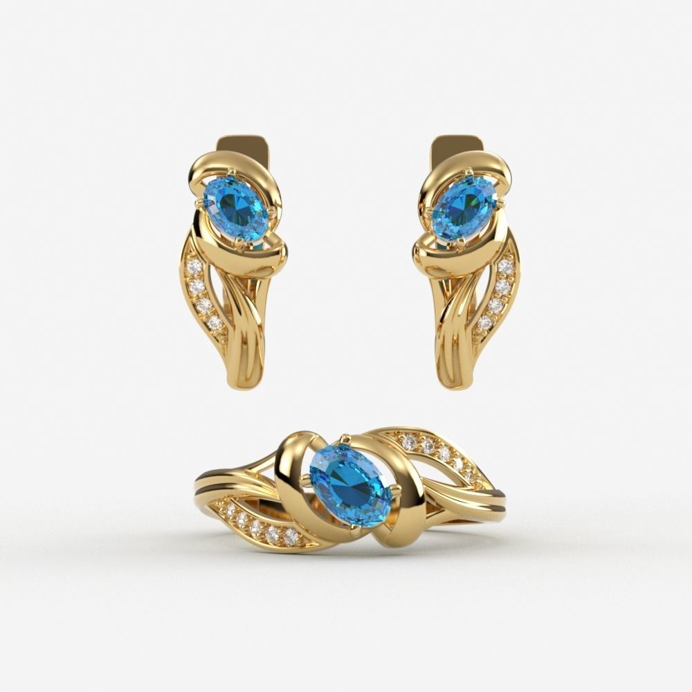 Jewelry set women ring and earrings 3dm stl 3D Model Collection_3