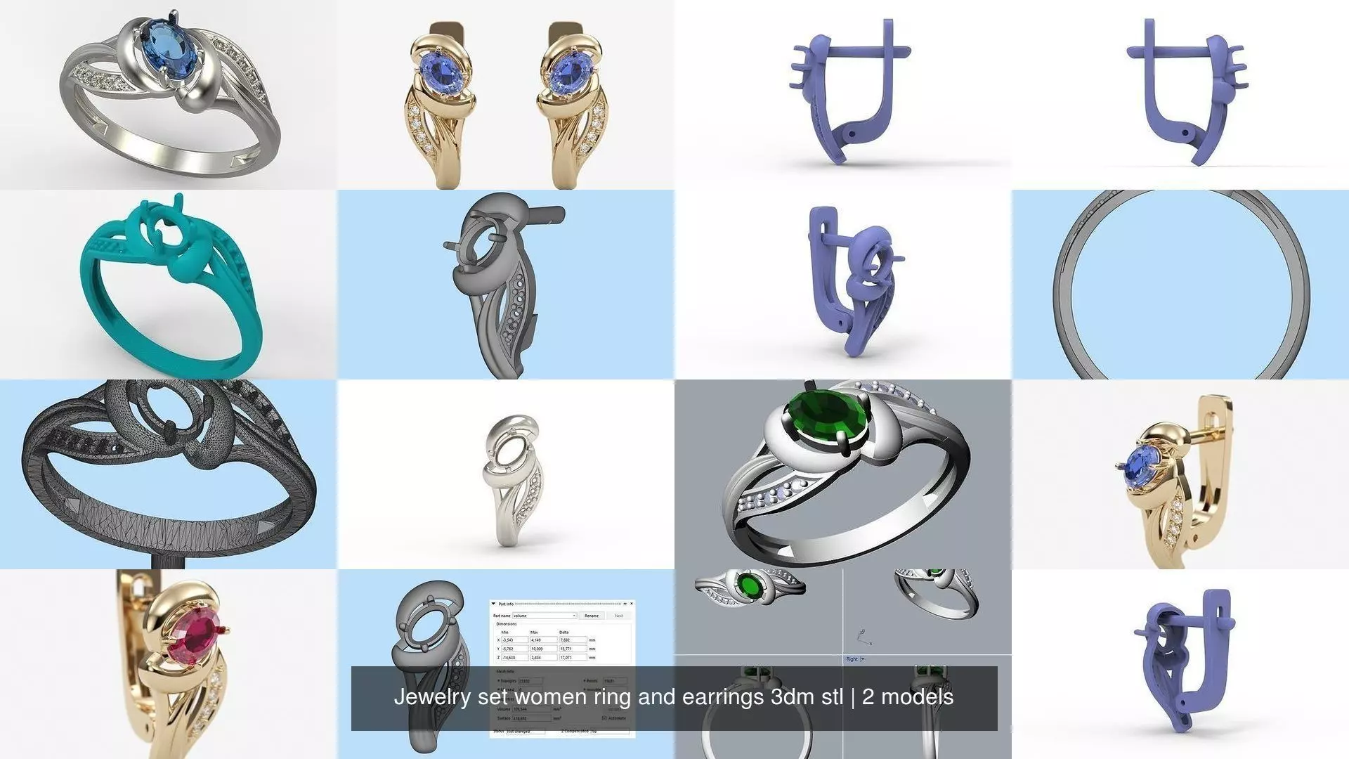 Jewelry set women ring and earrings 3dm stl 3D Model Collection_1