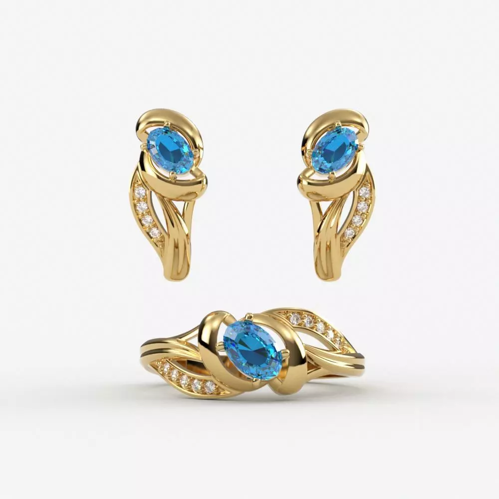 Jewelry set women ring and earrings 3dm stl 3D Model Collection_0