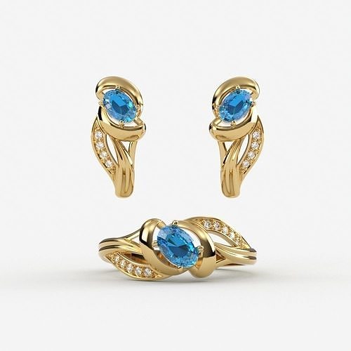 Jewelry set women ring and earrings 3dm stl 3D Model Collection