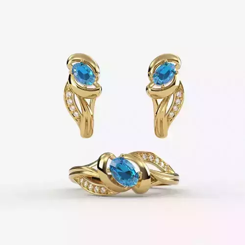 Jewelry set women ring and earrings 3dm stl 3D Model Collection