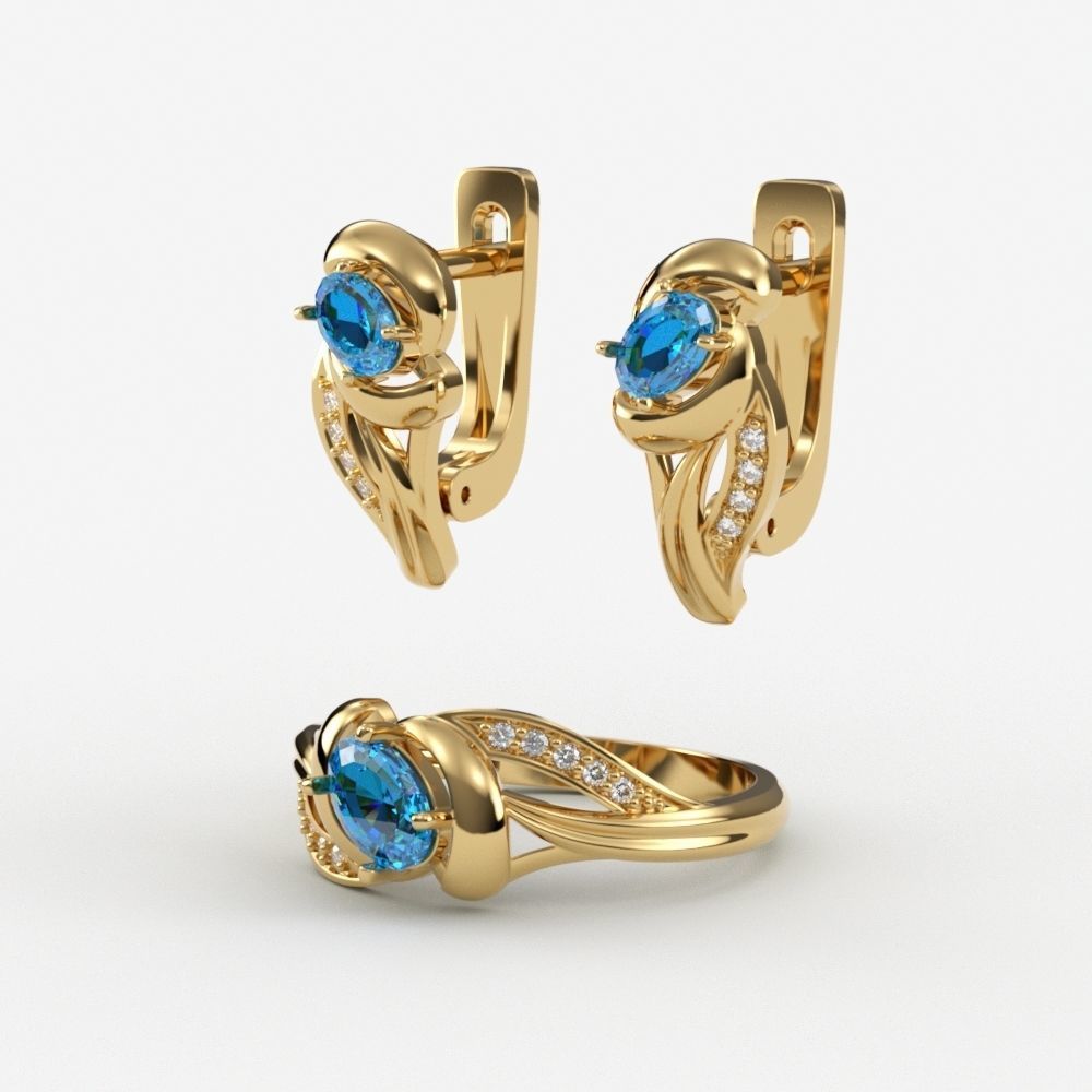 Jewelry set women ring and earrings 3dm stl 3D Model Collection_2