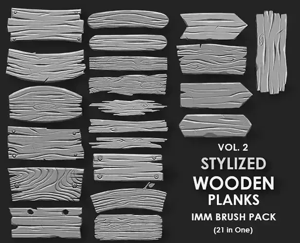Stylized Wooden Plank IMM Brush Pack 21 in One Vol 2