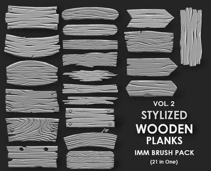 Stylized Wooden Plank IMM Brush Pack 21 in One Vol 2 3D model