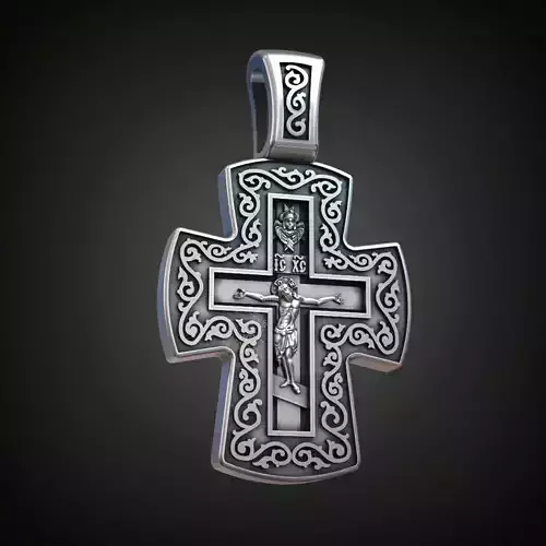 Cross orthodox Jesus crucifixion cherub 3D print model